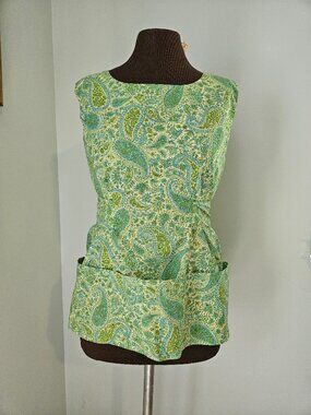 Vintage Handmade Paisley Smock Tie-Back Apron w/ 3 Pockets, Size S/M